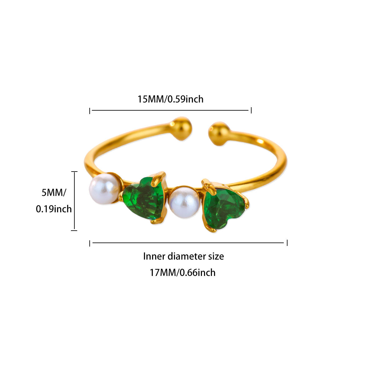 Wholesale Luxury Zircon Pearl Heart-Shaped Adjustable Opening Ring