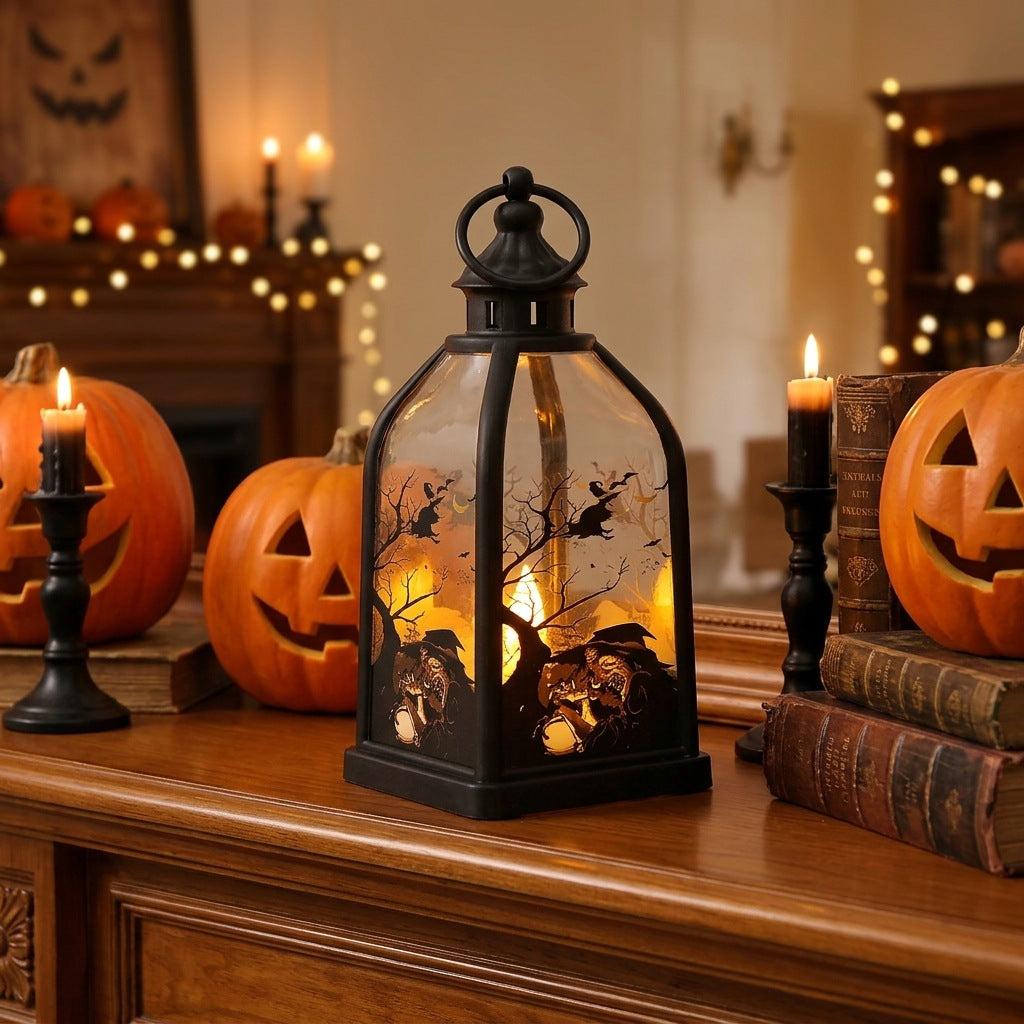 Wholesale Retro  Pumpkin Lantern With Witch Design For Party Bar Decorative Accent