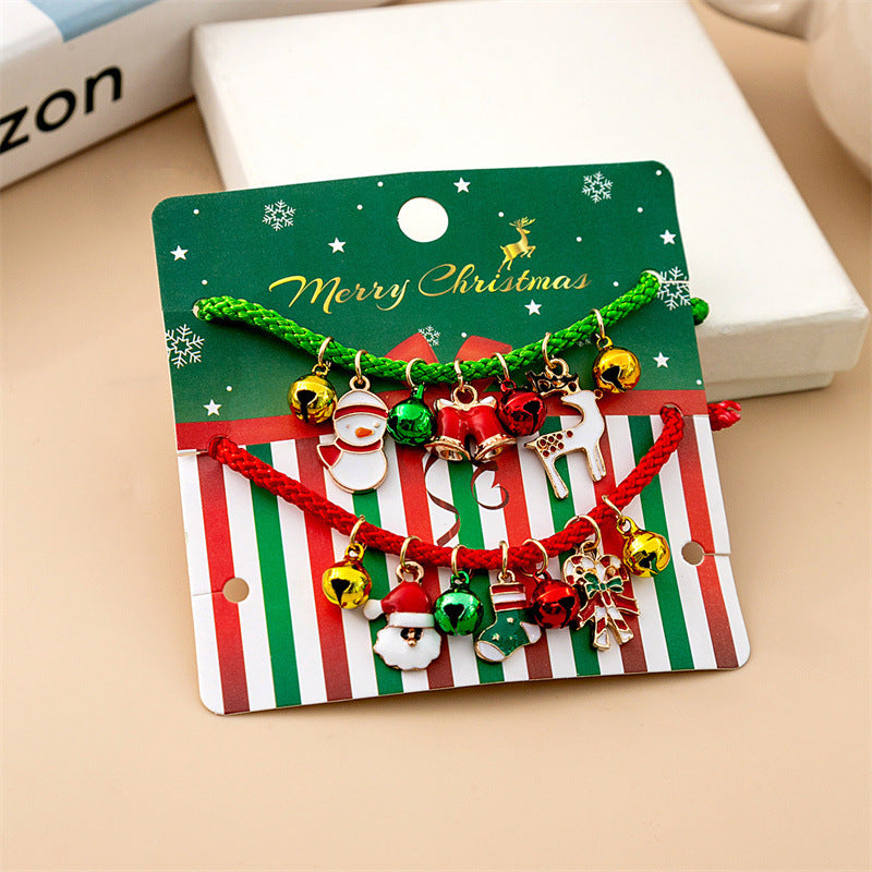 Wholesale Christmas Elk Bell Bracelet Cartoon Oil Dripping Adjustable Candy Cane  Alloy Bracelet