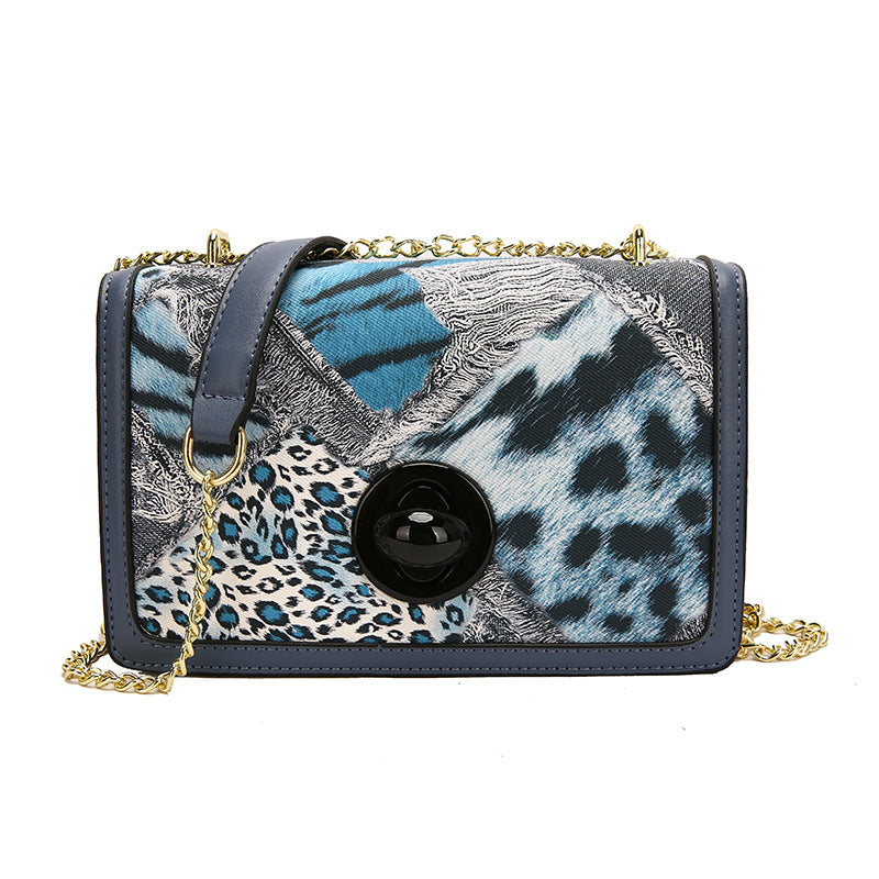 Wholesale PU Leopard Zebra Stitching Shoulder Messenger Chain Bag