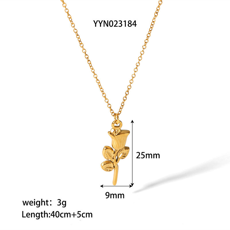 Wholesale 18K Gold-plated Three-dimensional Rose Niche Clavicle Chain Stainless Steel Necklaces