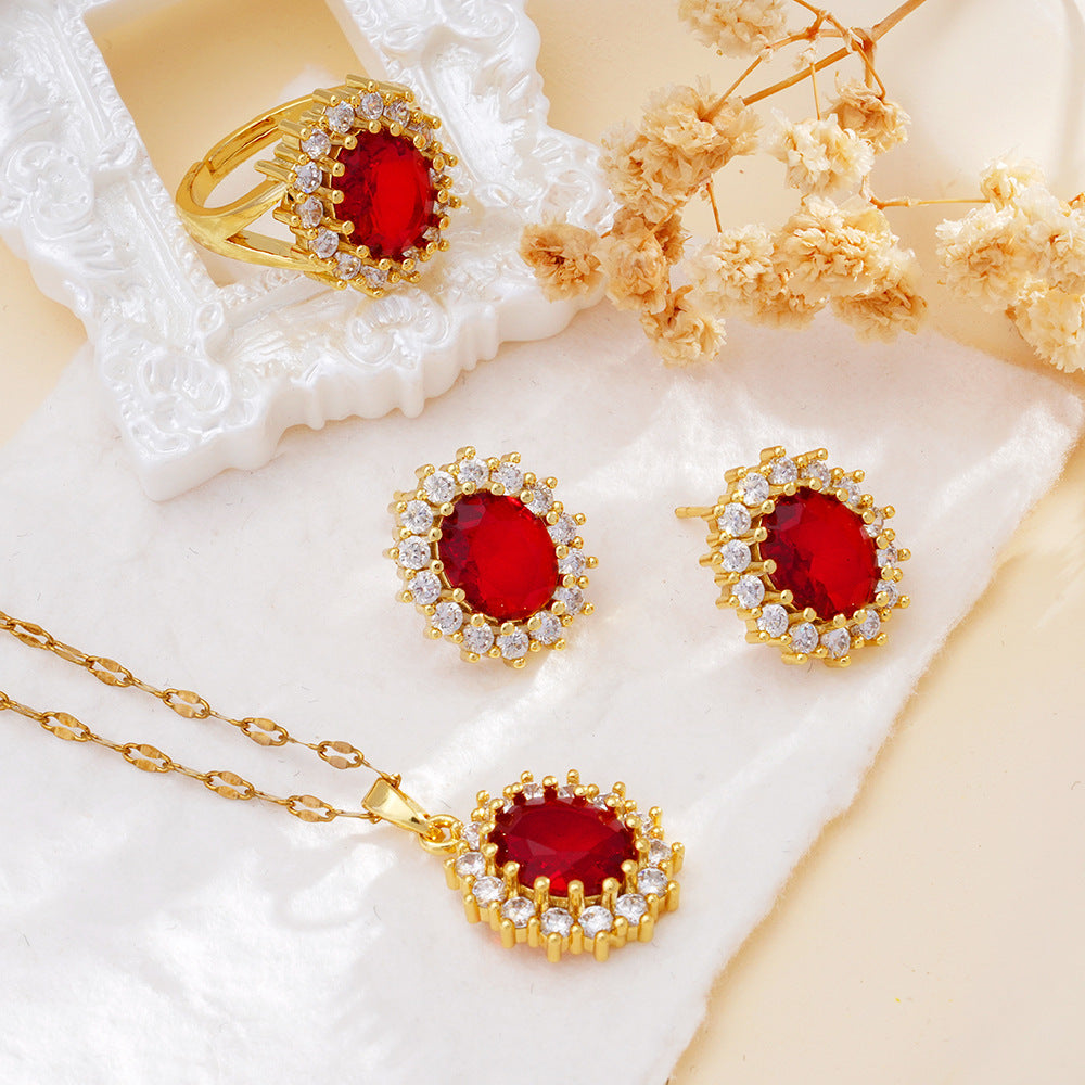Wholesale Colorful Round Zircon  Luxury Exquisite Stainless Steel Clavicle Necklace