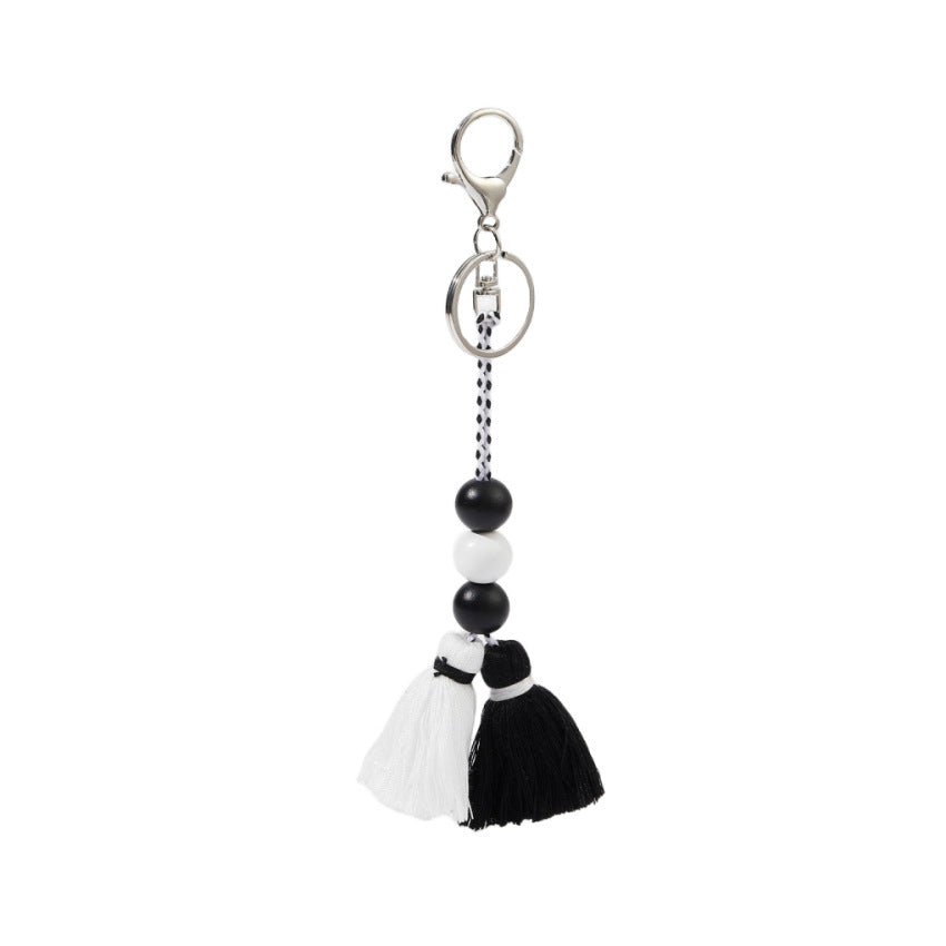 Wholesale Cotton Thread Black and White Tassel Keychain