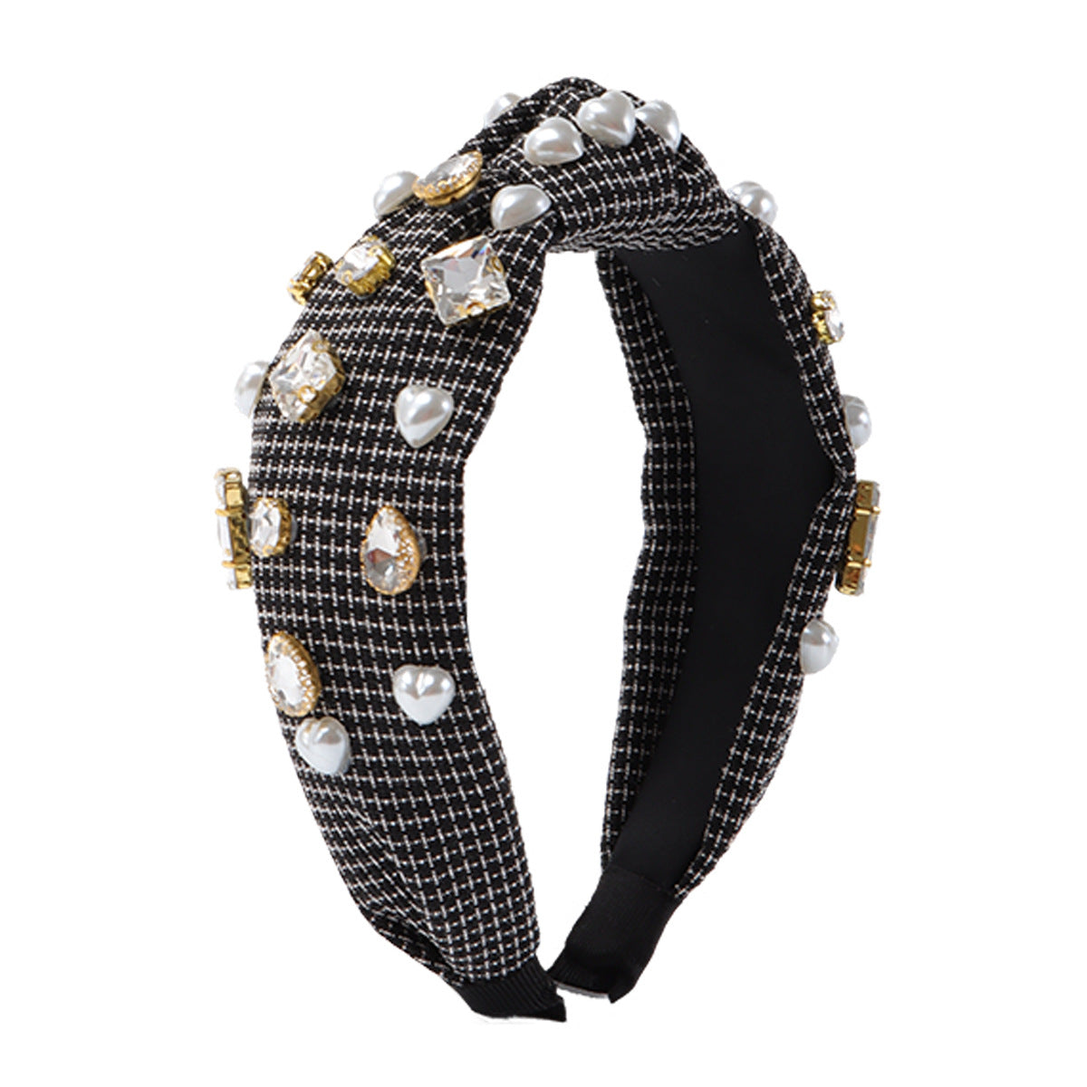 Wholesale Fabric Heart-shaped Imitation Pearl Knotted Hair Bands