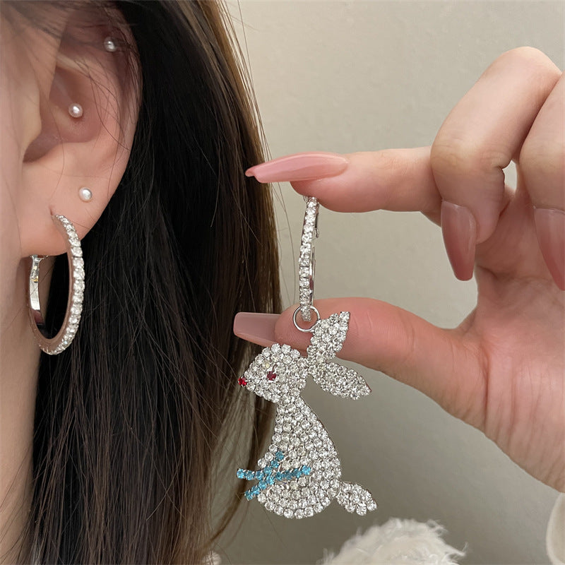 Wholesale Wholesale S925 silver needle flash diamond jade rabbit exaggerated earrings