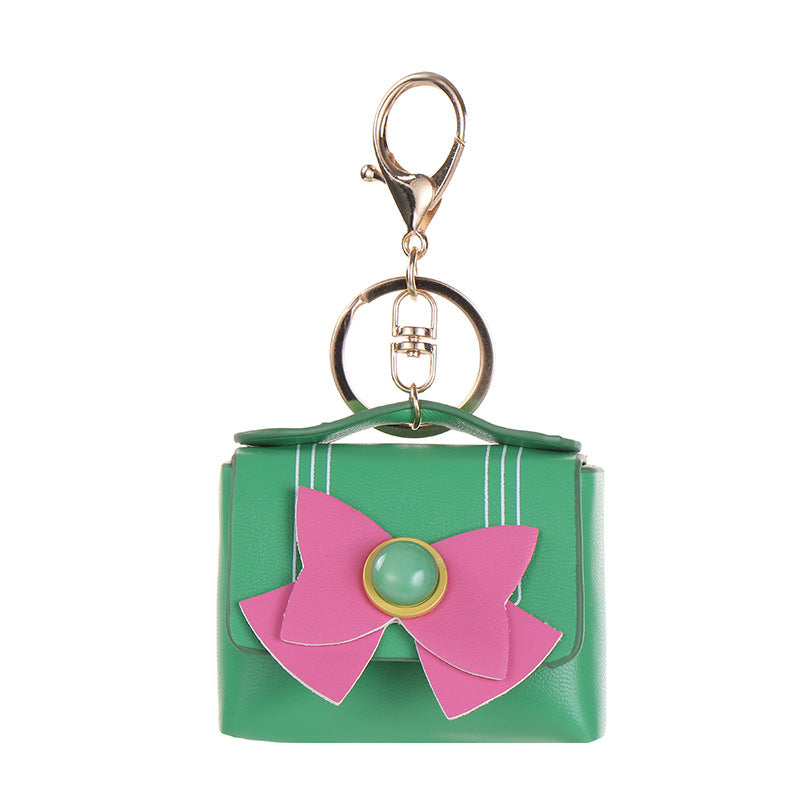 Wholesale Agate bow leather car key pendant earphone bag coin purse keychain