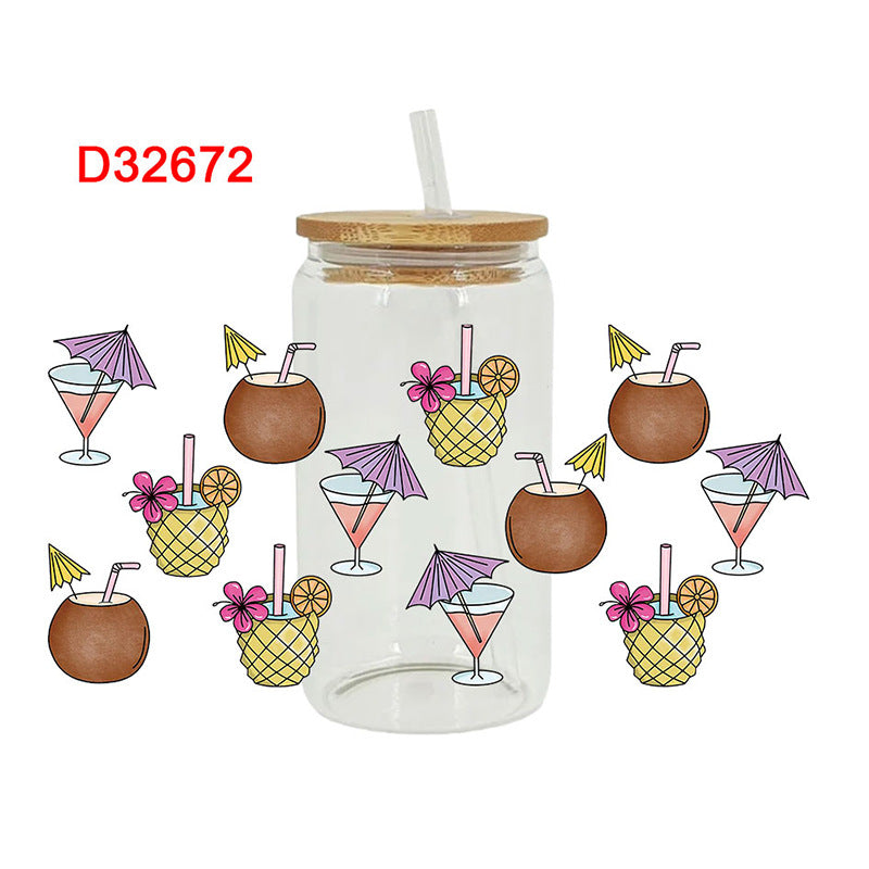 Wholesale  Summer Beach Ice Cream  16oz Cup UV DTF Wraps