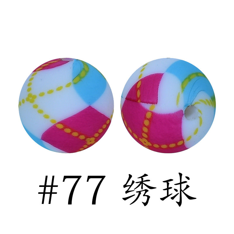 Wholesale 50pcs 16mm Print Silicone Beads Colorful Silicone Water Transfer Beads