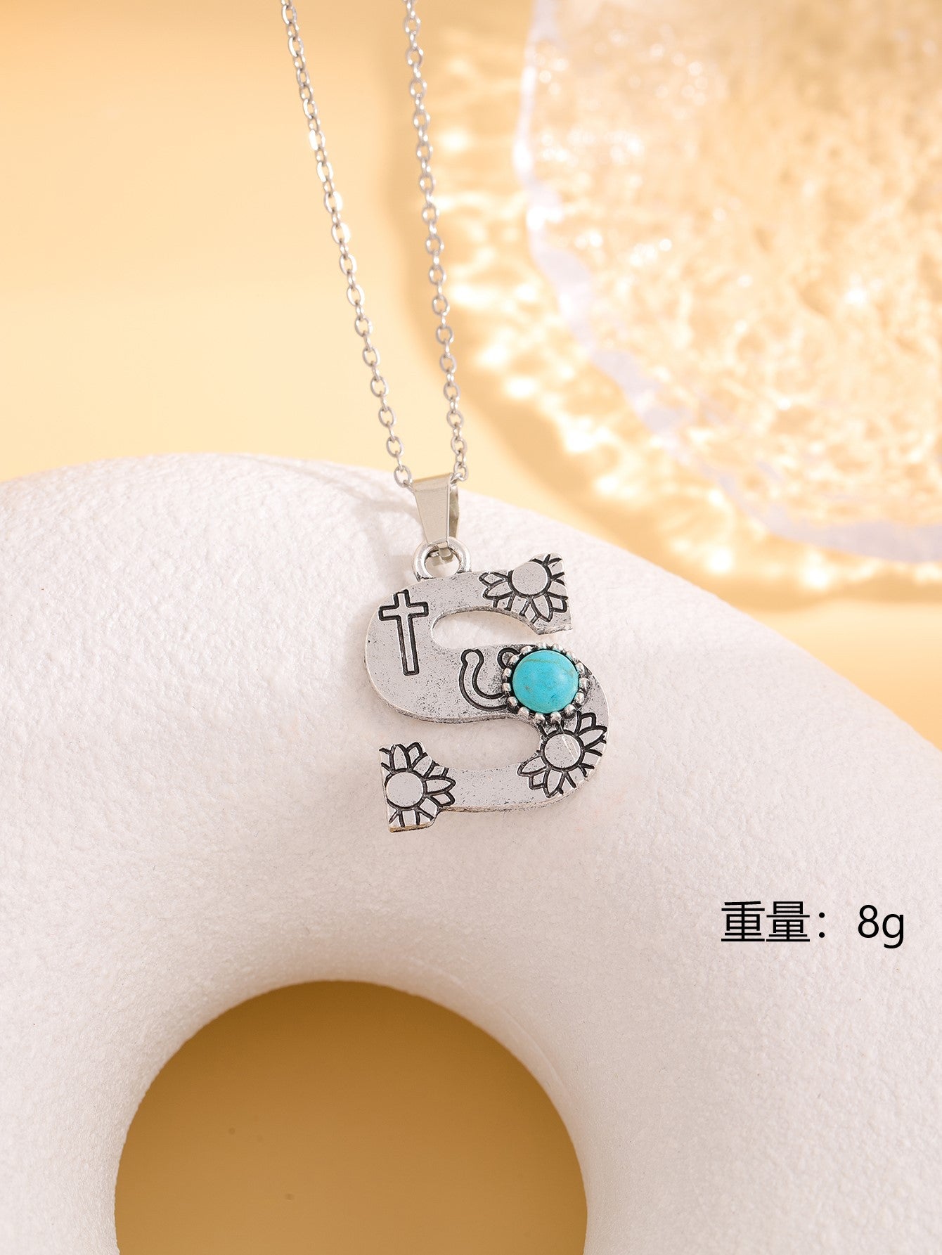 Wholesale Western stainless steel chain cactus turquoise letter necklace