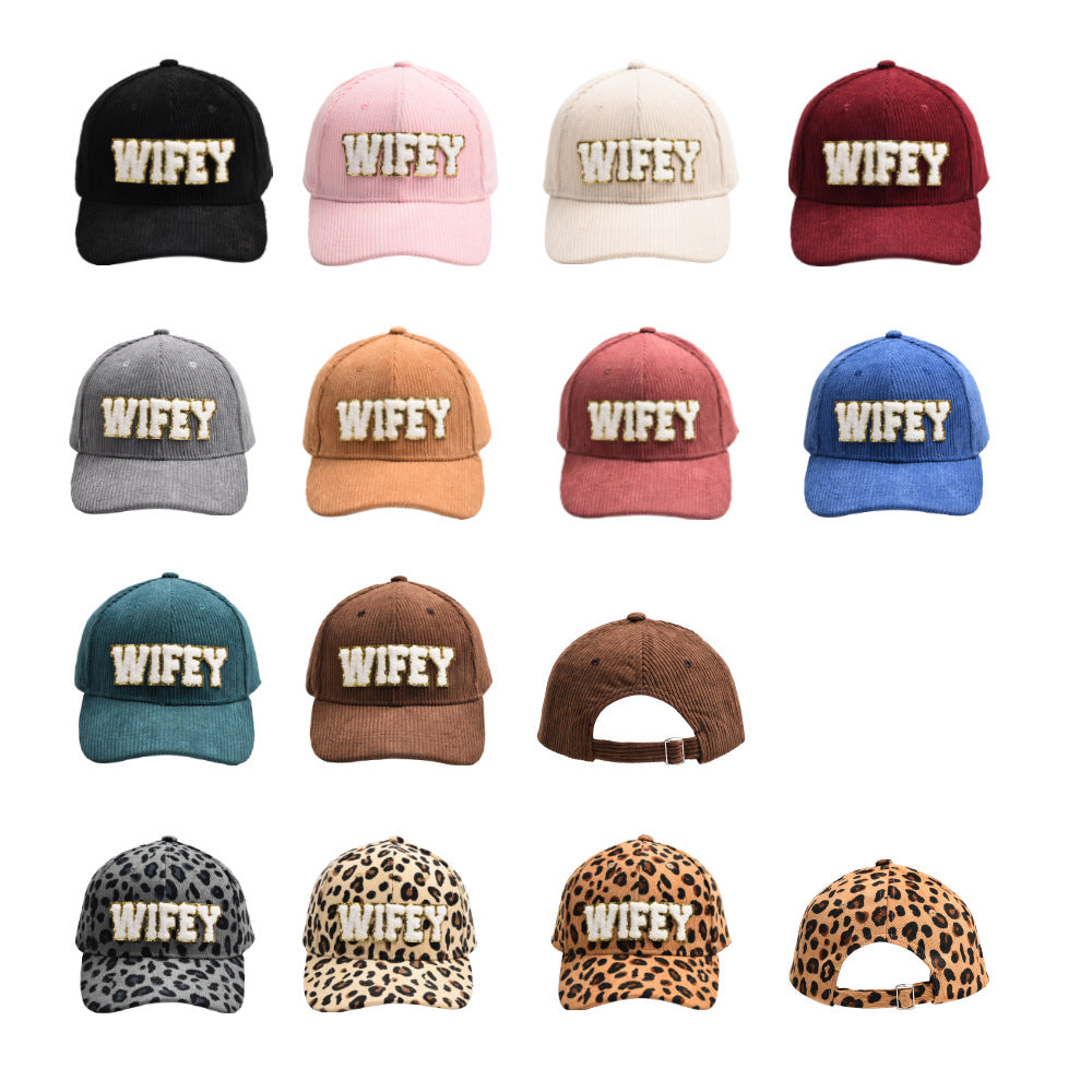 Wholesale WIFEY Letter Corduroy Baseball Cap