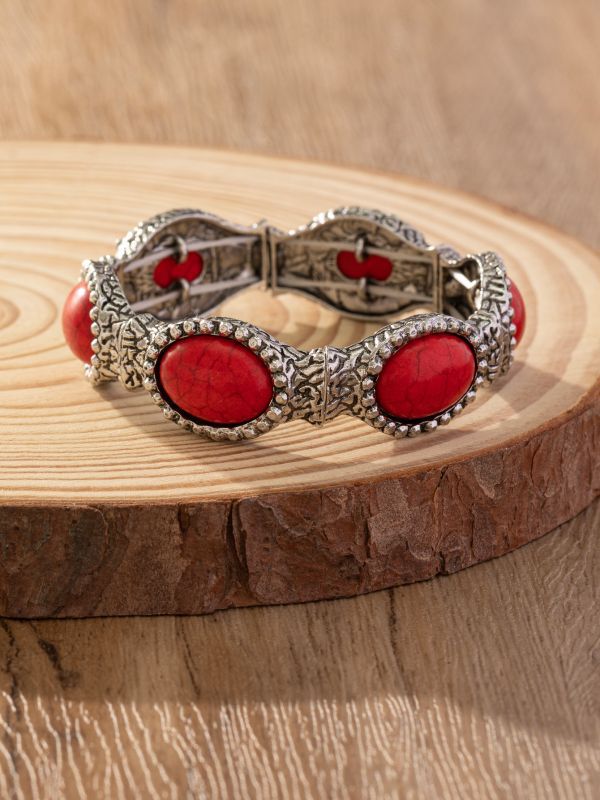 Wholesale Bohemian style new simple fashion oval pattern turquoise environmentally friendly bracelet