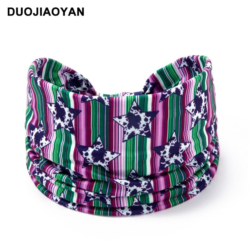 Wholesale Sports Hairband with Wide Edges and Ends Colorful Striped Star Bandana Cloth Headband 10pcs