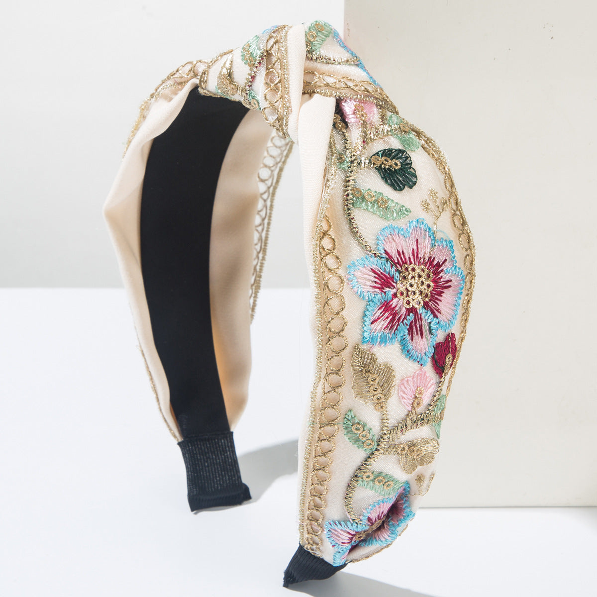 Wholesale  Light Luxury Satin Mesh Embroidered Headband Chinese Style High Cranial Top Wide Side Internet Celebrity Fashionable Daily Exterior Headwear