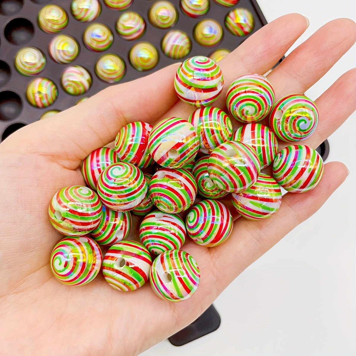 Wholesale 100PCS/PACK Christmas Series Acrylic Candy Thread-printed Beads