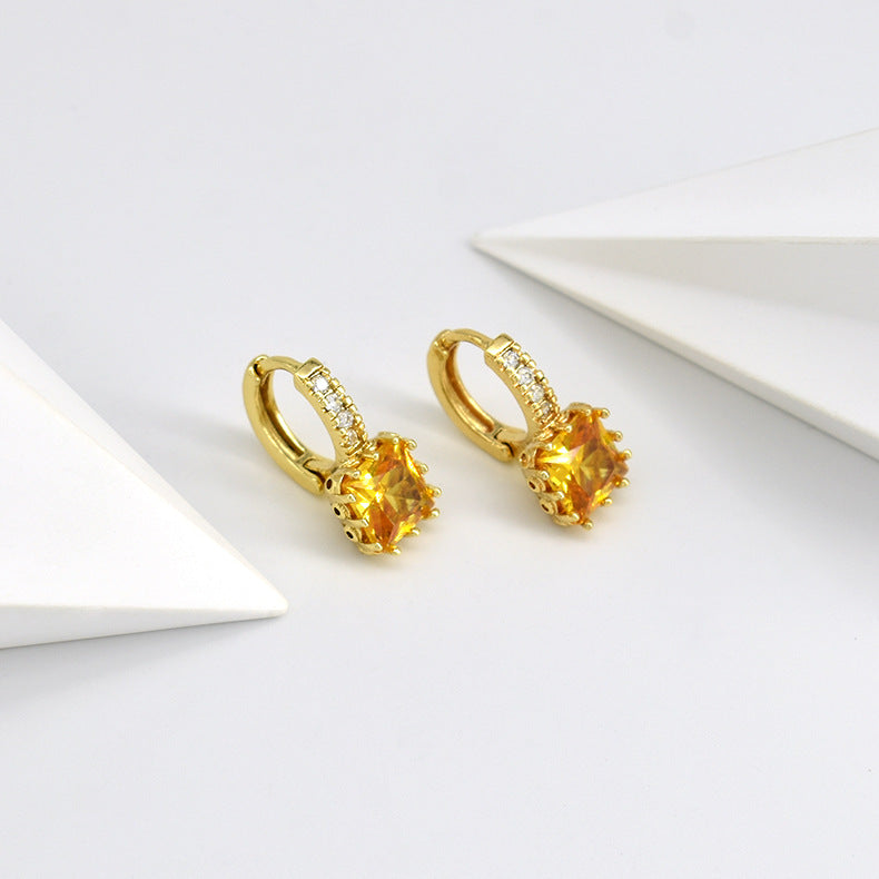 Wholesale Temperament Inlaid Cubic Zirconia Simple and Sweet Full Diamond Copper Earrings