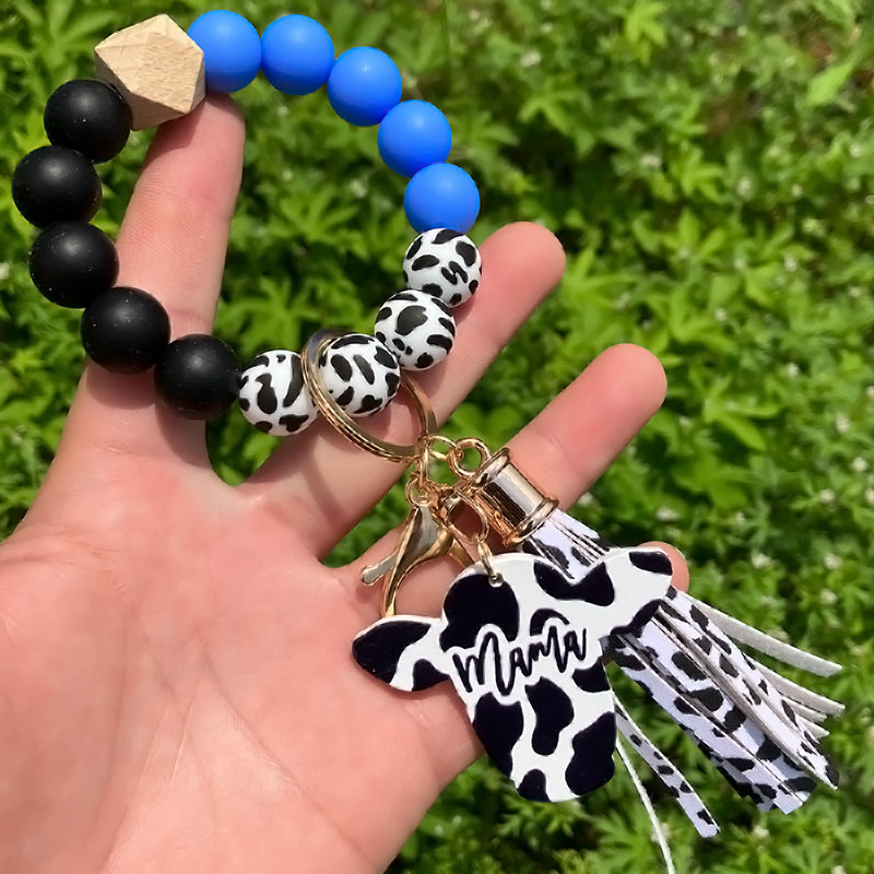 Wholesale Western Style Leopard Print Silicone Bead Bracelet Keychain