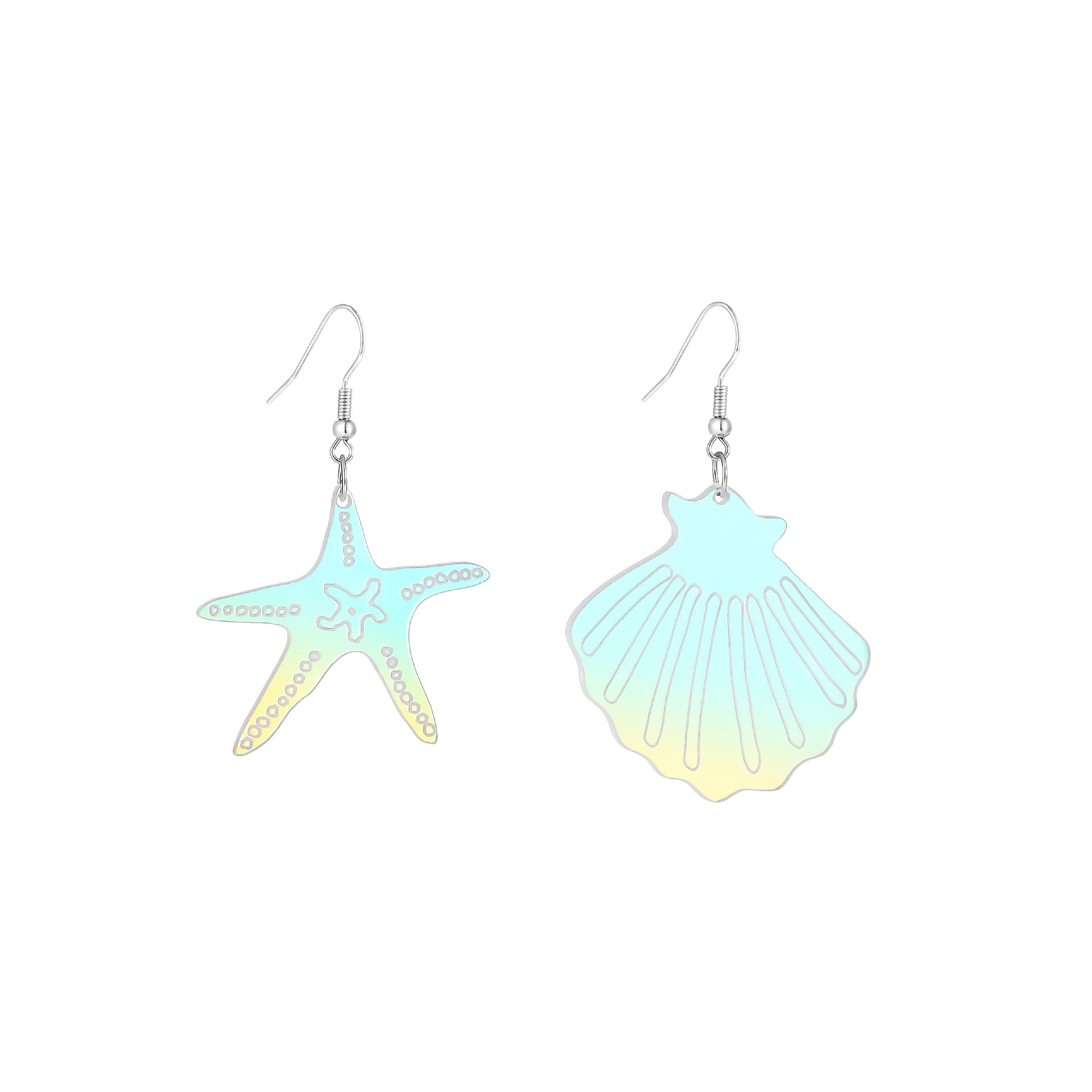 Wholesale Acrylic earrings laser starfish shell asymmetrical earrings