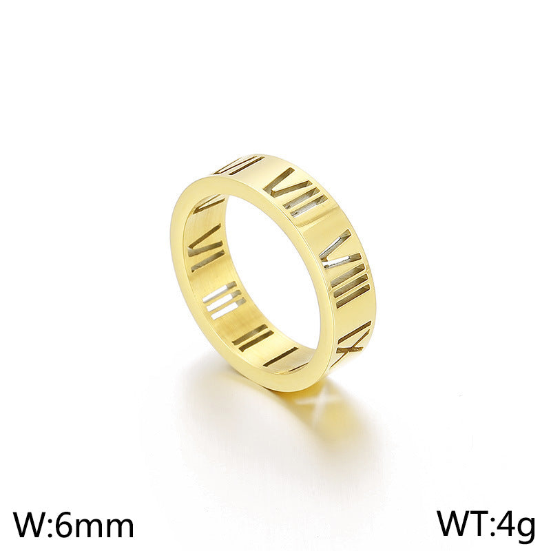 Wholesale Titanium Steel Hollow Roman Numeral Rings