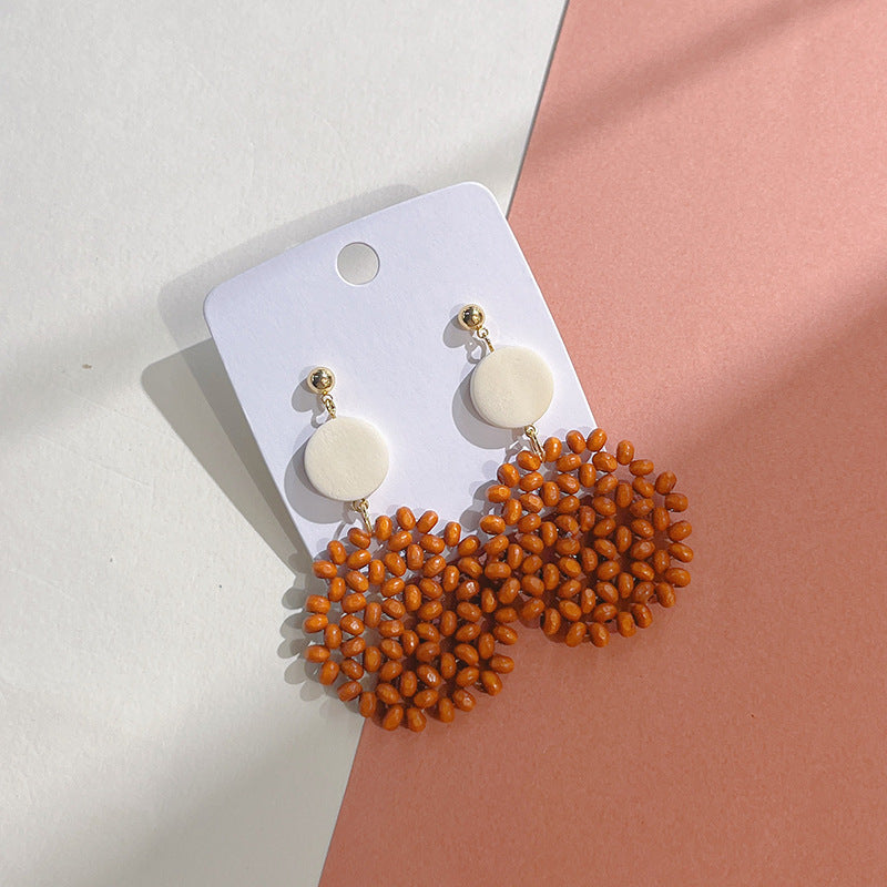 Wholesale Wooden Beads Braided Geometric Round Stud Earrings