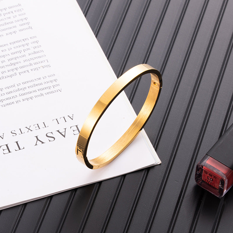 Wholesale Glossy Oval Titanium Steel Opening 6mm Gold Bracelet