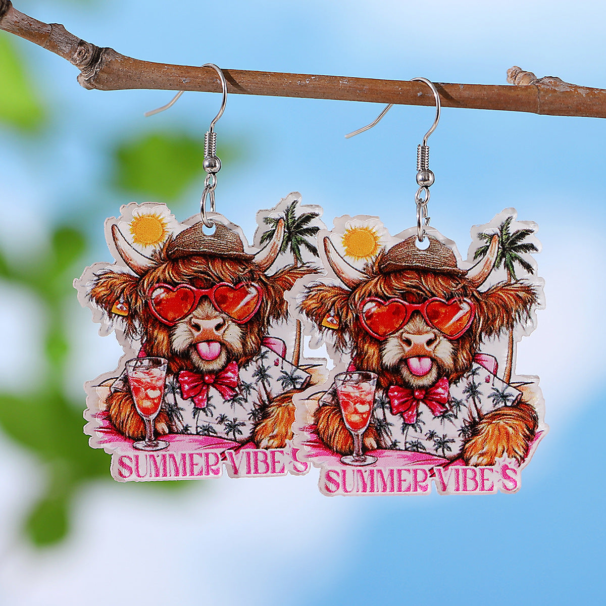 New Holiday Style Western Style Swimming Ring Alpine Cow Sunglasses Sun Palm Tree Acrylic Pendant Earrings