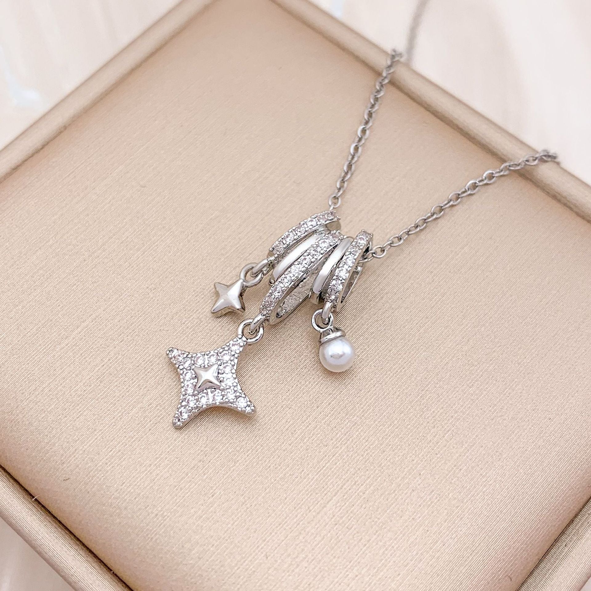 Wholesale Square Ice Cream Color Titanium Steel Necklace Luxury Micro-Paved Zircon Temperament  Accessory