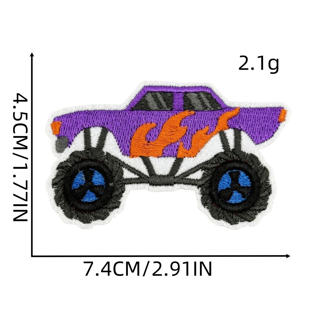 Wholesale Trendy Monster Truck Embroidered Patch Polyester Sew On Applique For Kids Clothing Bags And DIY Crafts