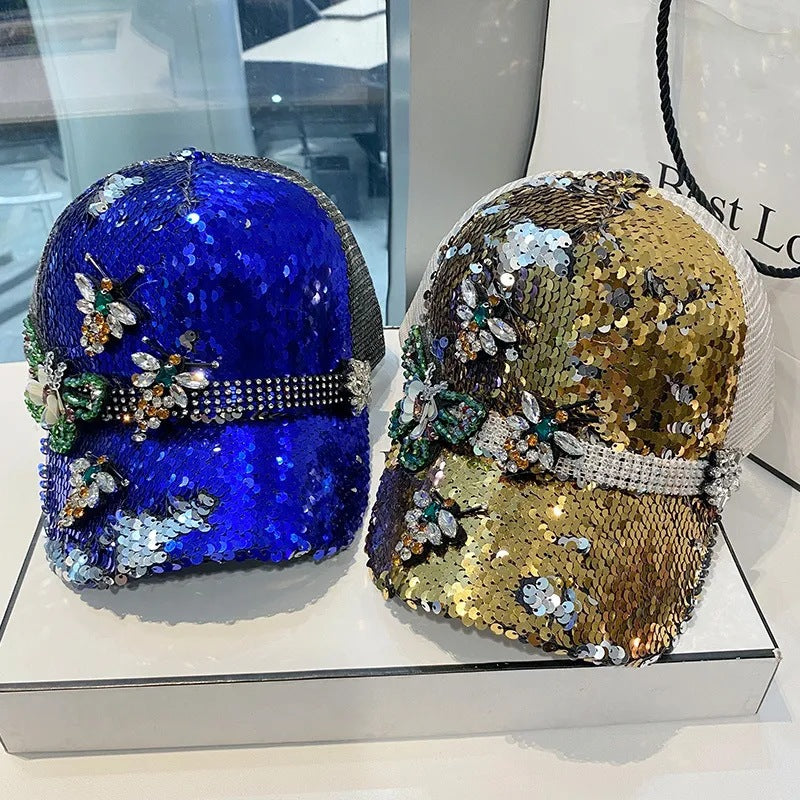 Wholesale Rhinestone Butterfly Sunscreen Sequin Mesh Baseball Caps