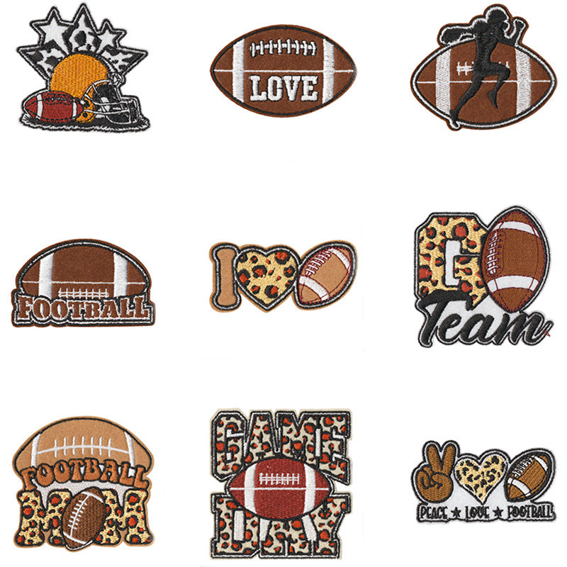 Wholesale Leopard Print Cartoon Football Embroidered Patches 9 Pcs Decorative Towel Sewing Accessory