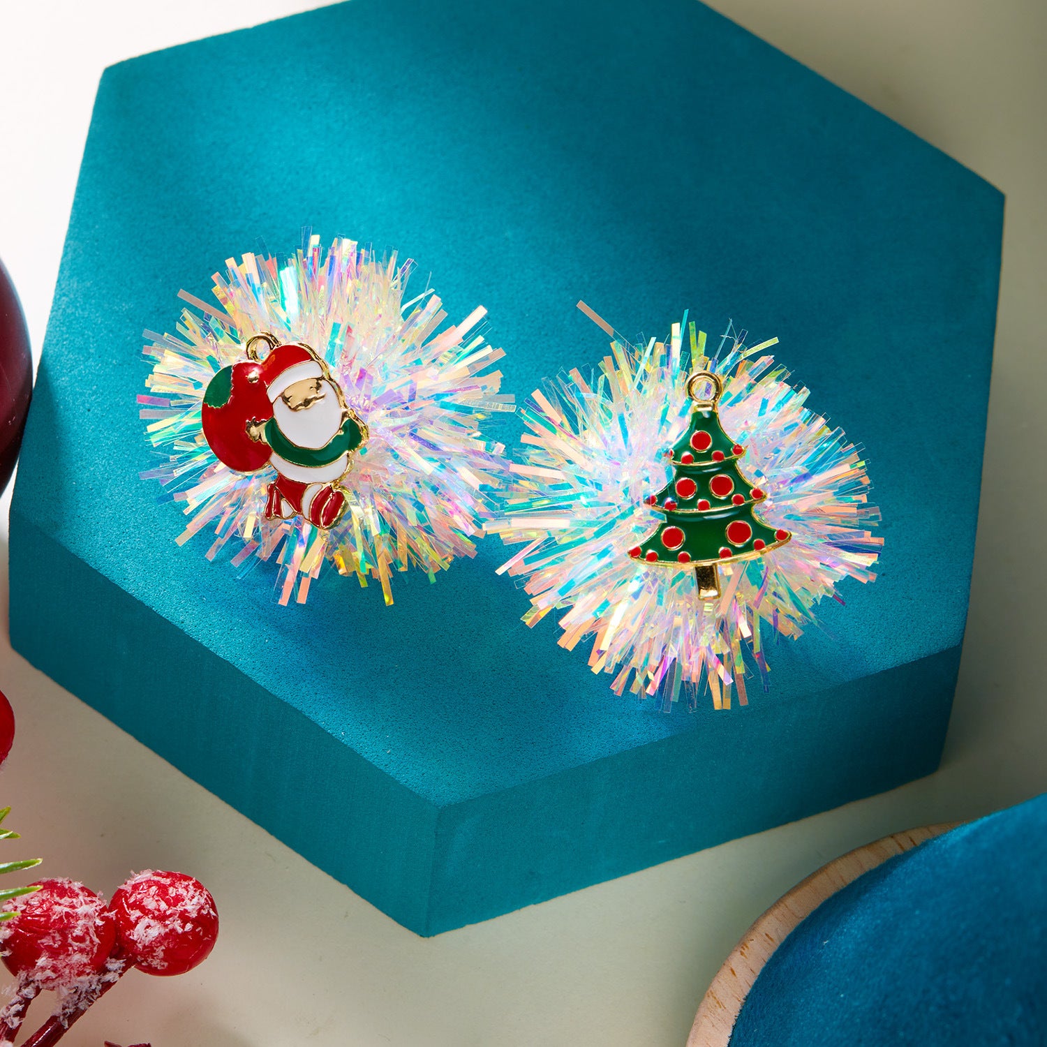 Wholesale Christmas earrings Christmas elk snowflake fur ball asymmetrical earrings