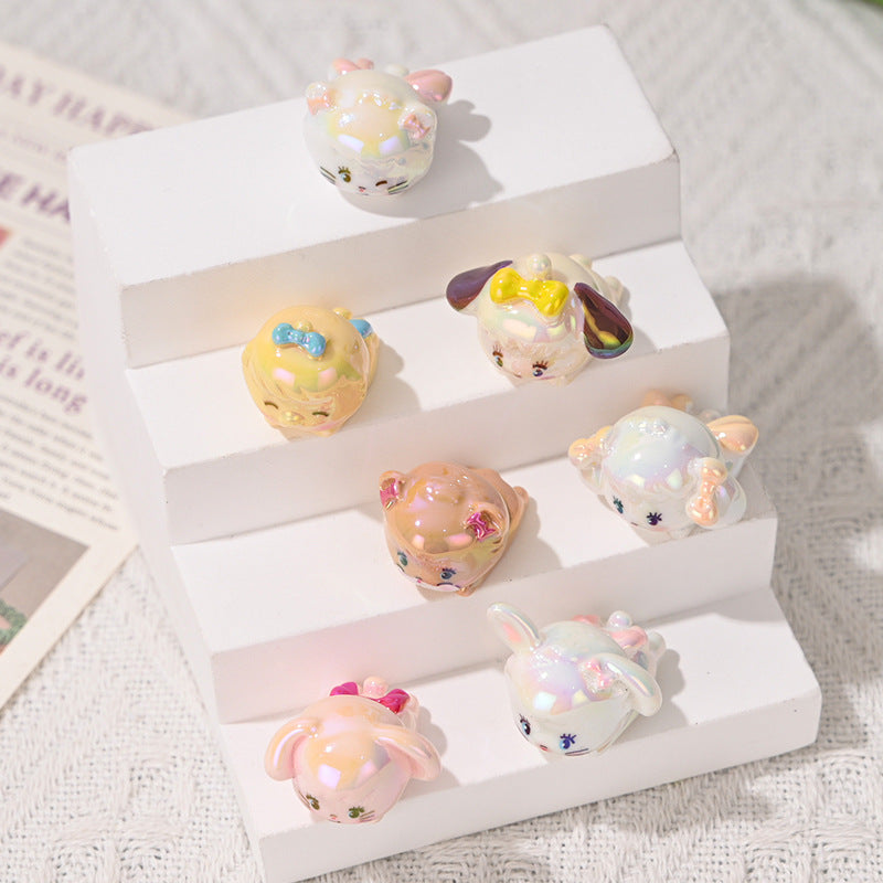 Wholesale 10pcs Uv Plated Straight Hole Lying Cat  Cute  Acrylic Beads OLY Exclusive