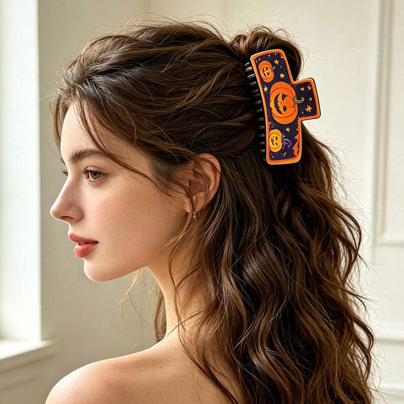 Wholesale  Pumpkin Orange Plastic Claw Clip Hair Accessory For Women Holiday Party