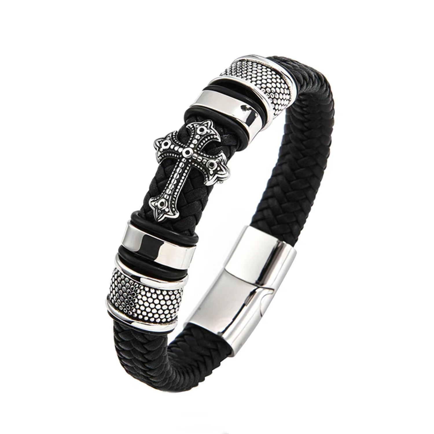 Wholesale Punk Braided Cross Men's Leather Bracelet