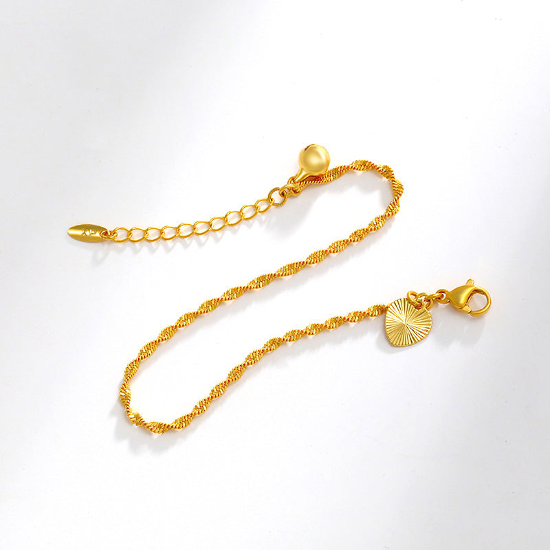 Wholesale Minimalist and Personalized Double Water Wave Chain Bell with A High-end and Fashionable Alloy Bracelet