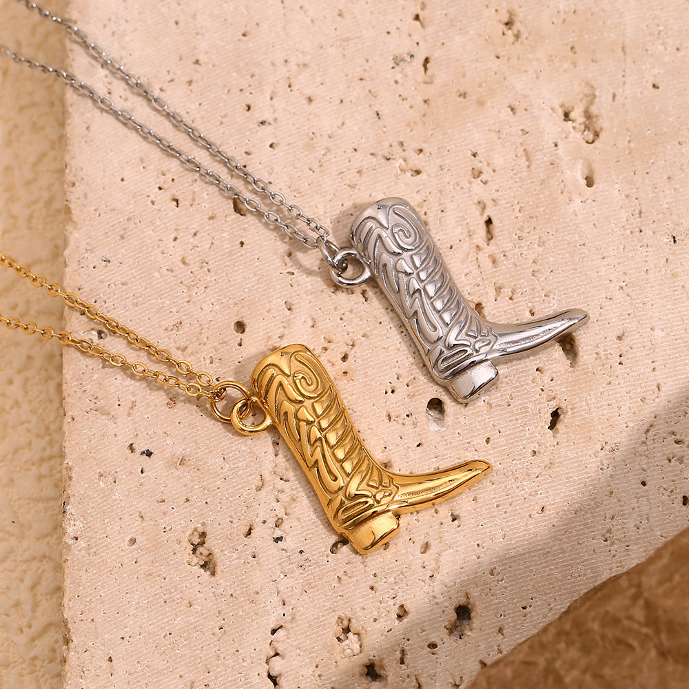 Wholesale Stainless Steel Gold Plated Western Cowboy Boot Pendant Necklace