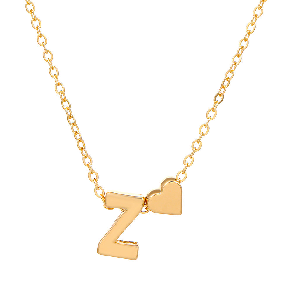 Wholesale love 26 English letters creative heart-shaped short clavicle chain