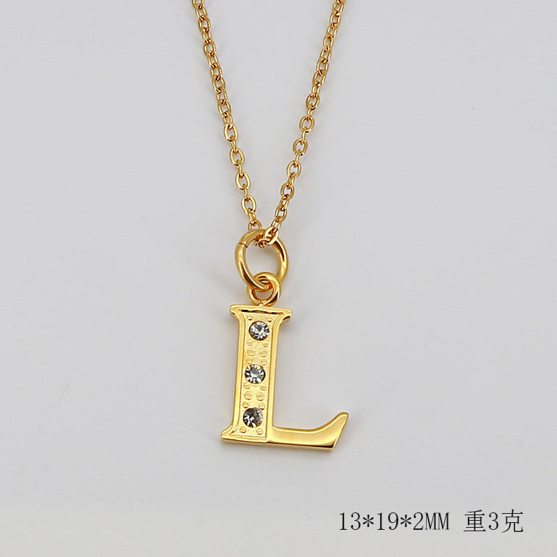 Wholesale Titanium Steel Diamond Letter Necklace Clavicle Chain