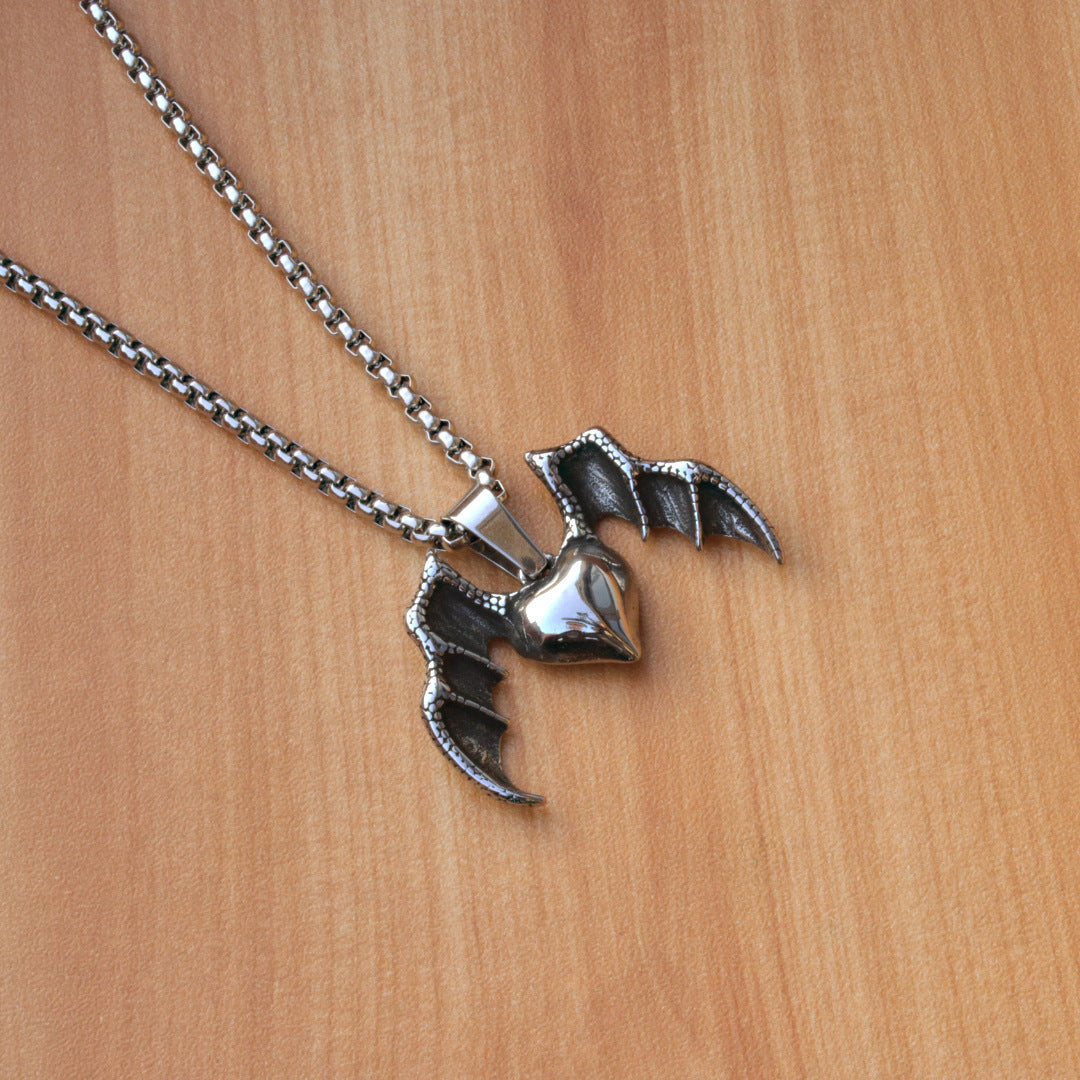 Wholesale bat heart cross with stainless steel necklace