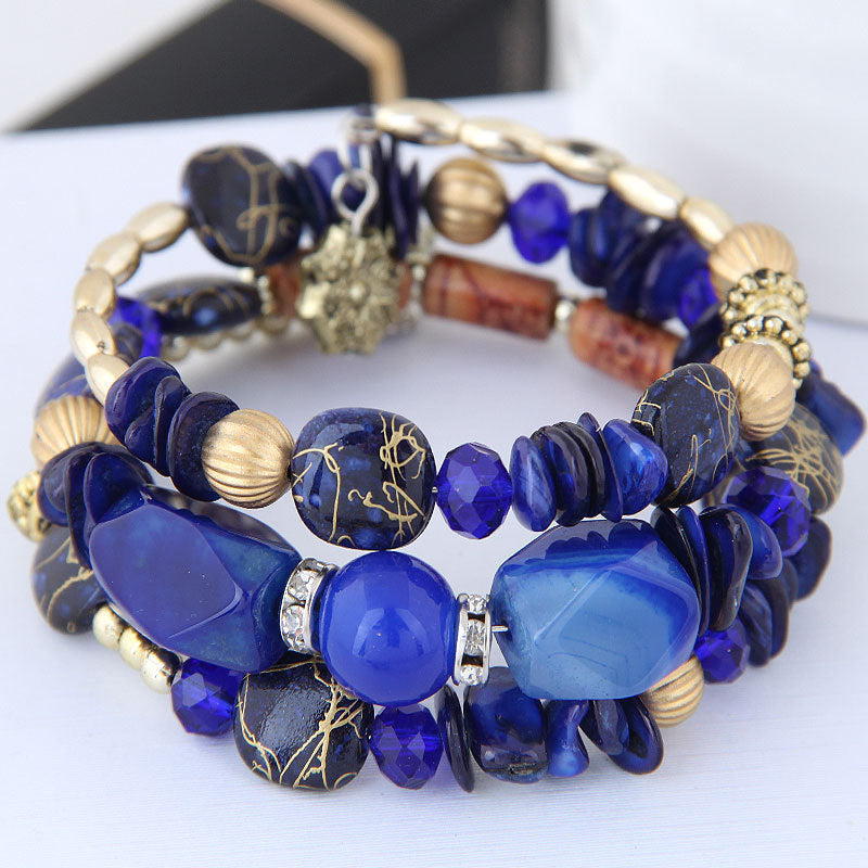 Wholesale Bohemian style vintage crystal stone turquoise agate beaded bracelet