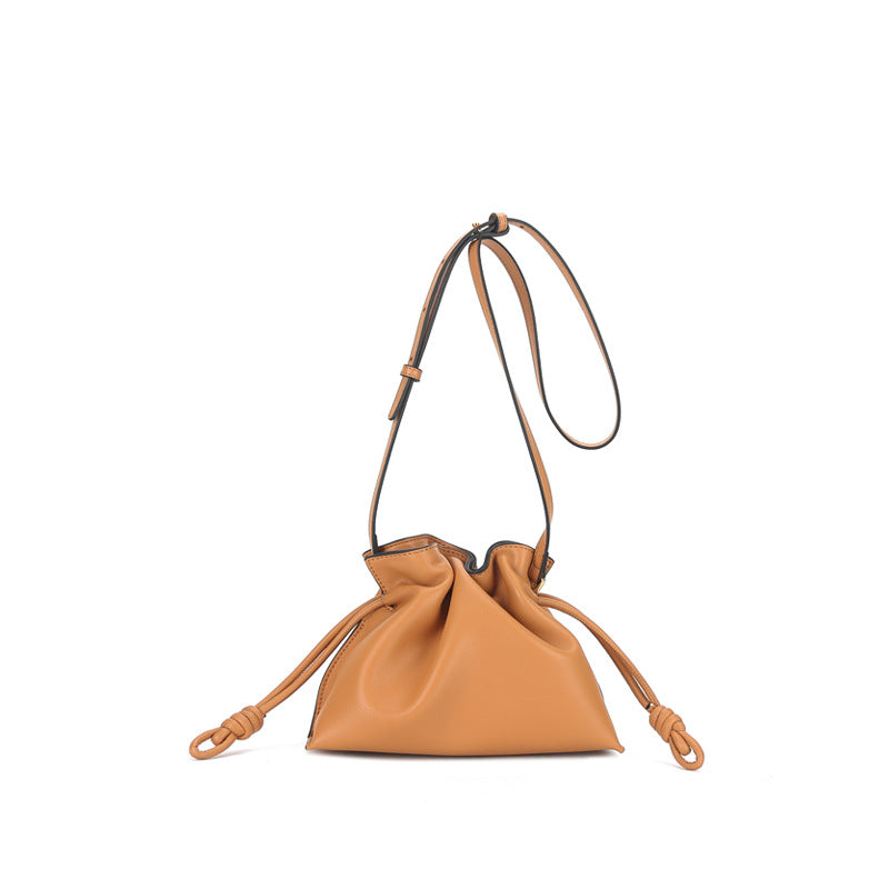 Wholesale Genuine leather small lucky bag one-shoulder crossbody bucket drawstring bag