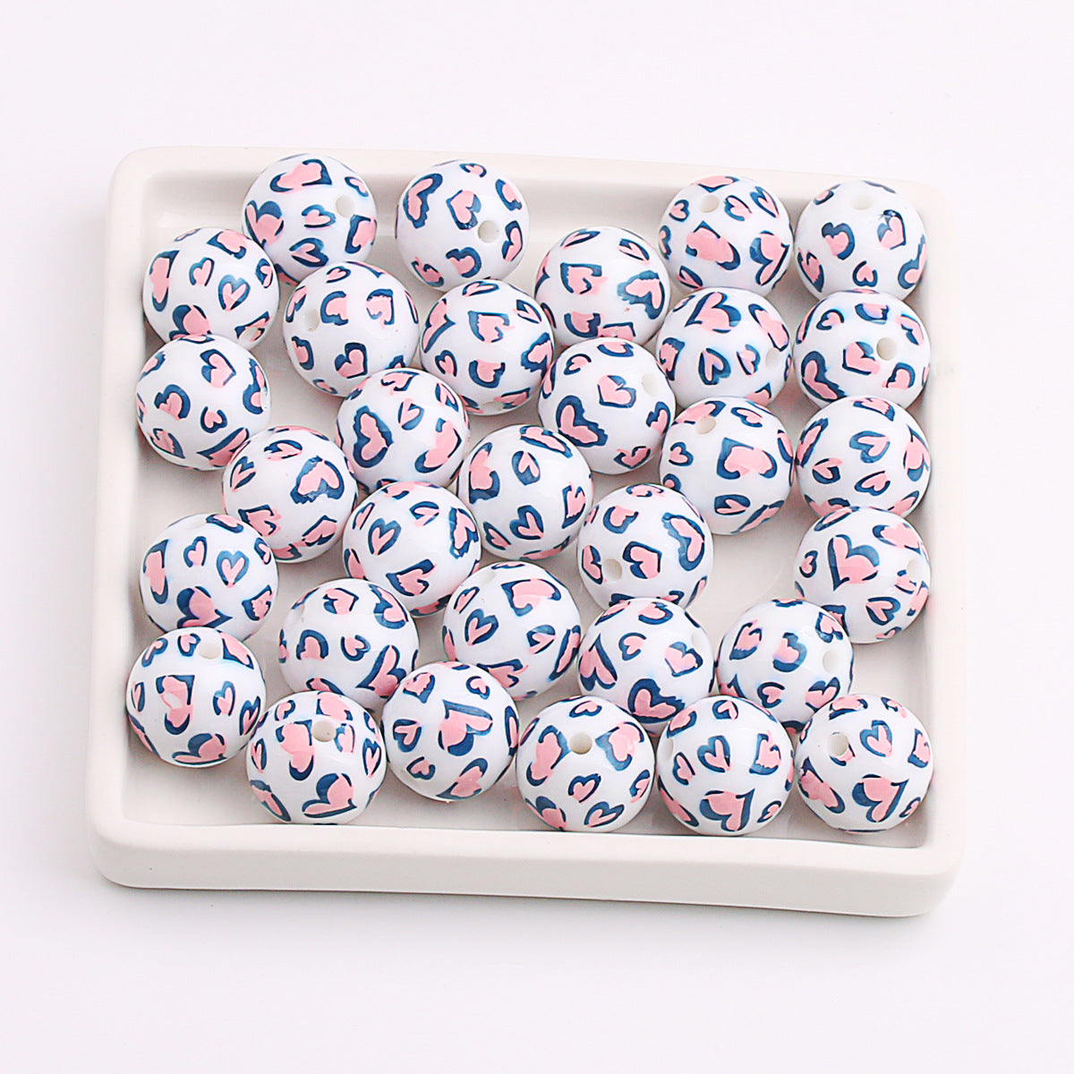 Wholesale 200pcs Acrylic UV Printing Two-color Love Heart Cover Light DIY Straight Hole Beads