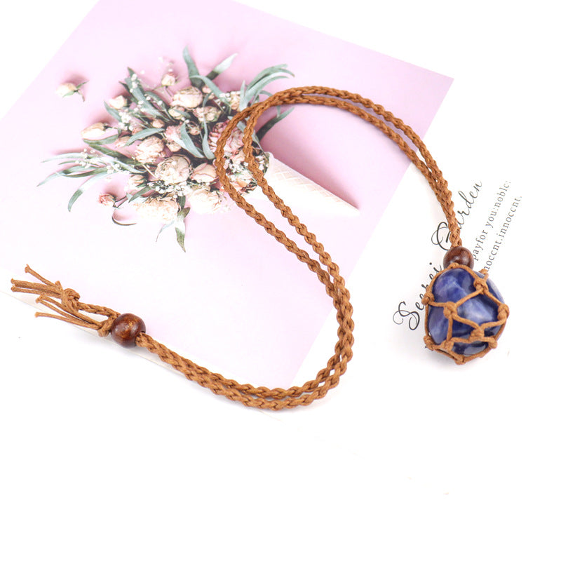 Wholesale Hot Sale New Natural Crystal Rough Stone Net Pocket Hand-woven Necklace
