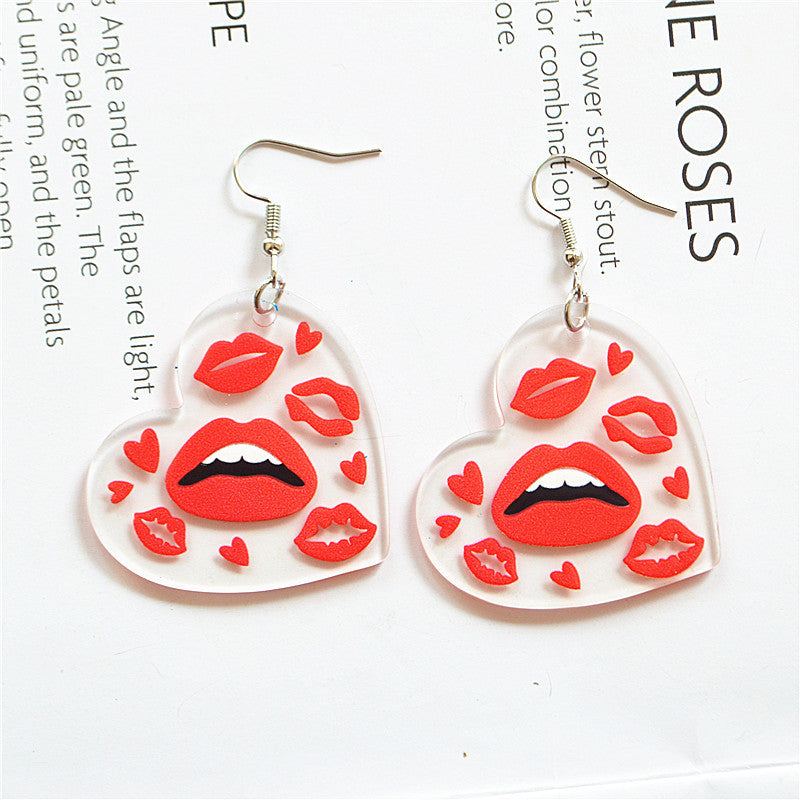 Wholesale  Red Heart Shape Red Lips Earrings