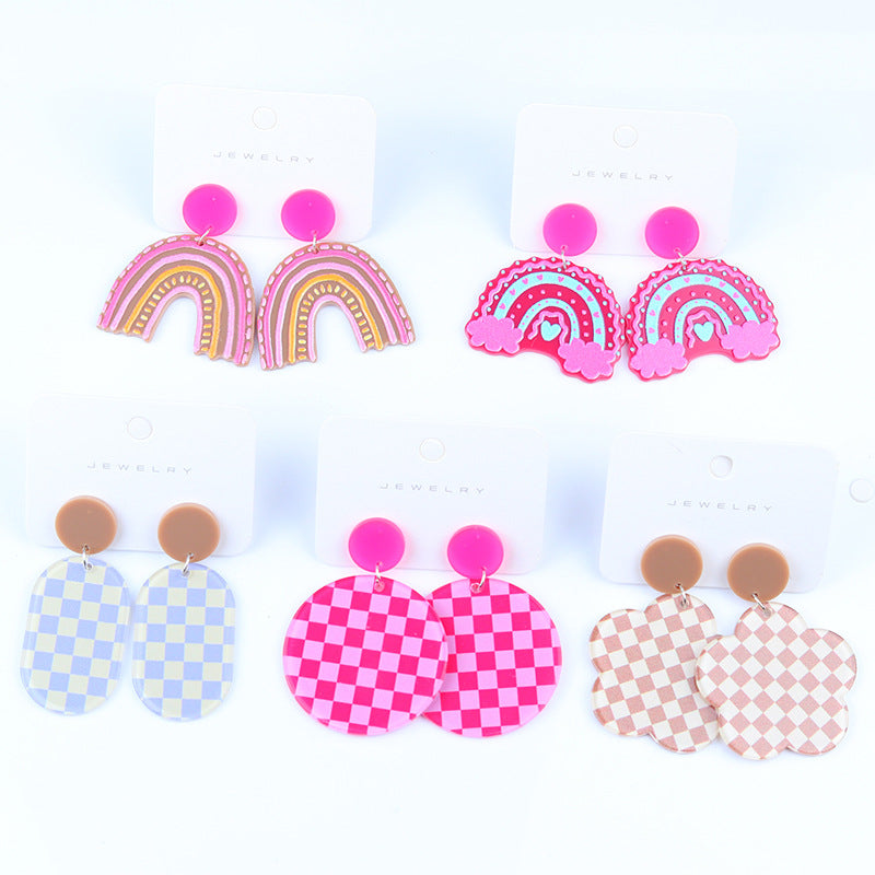 Wholesale Rainbow Checkerboard Geometric Stud Earrings