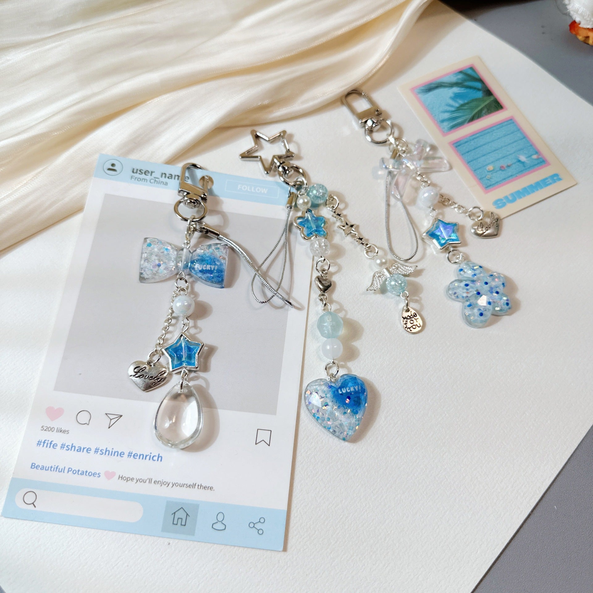 Wholesale Blue Sparkling Pink Love Flower Bow Keychain