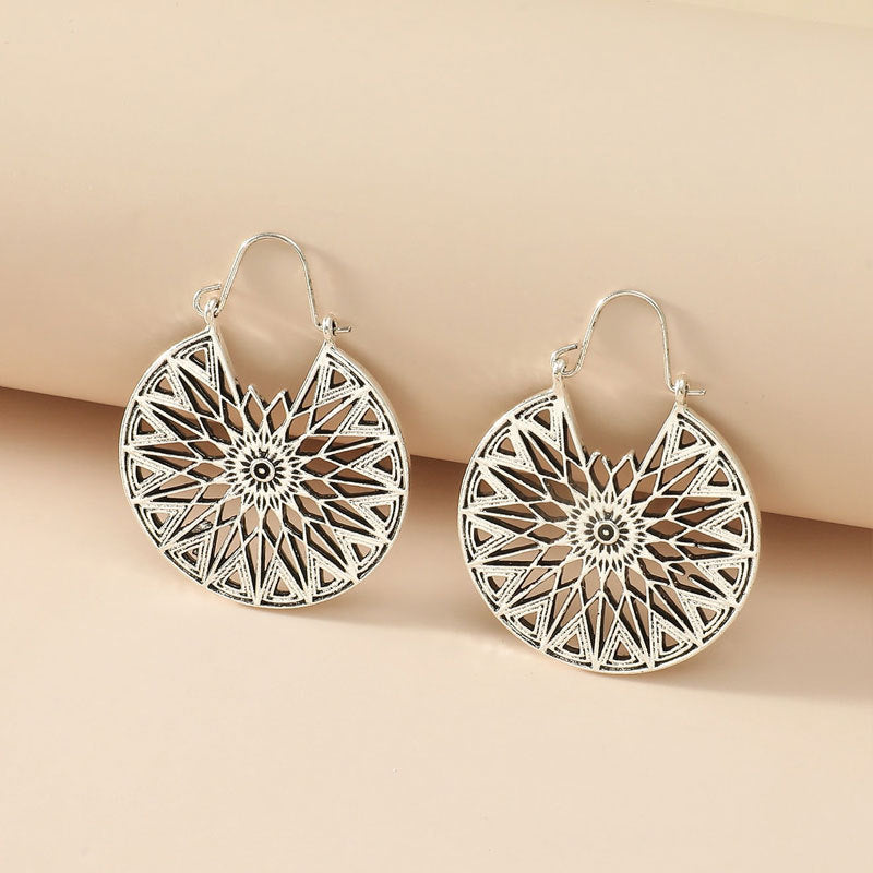 Wholesale Hollow Carved Alloy Irregular Circular Earrings