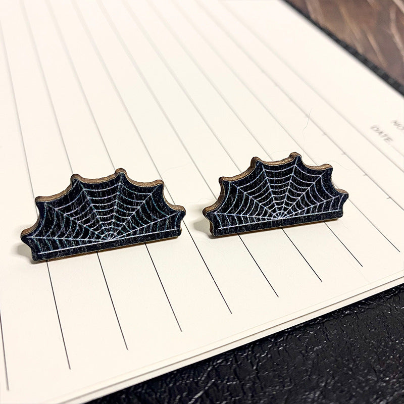 Wholesale Halloween Dark Style Skull Bat Wooden Earrings