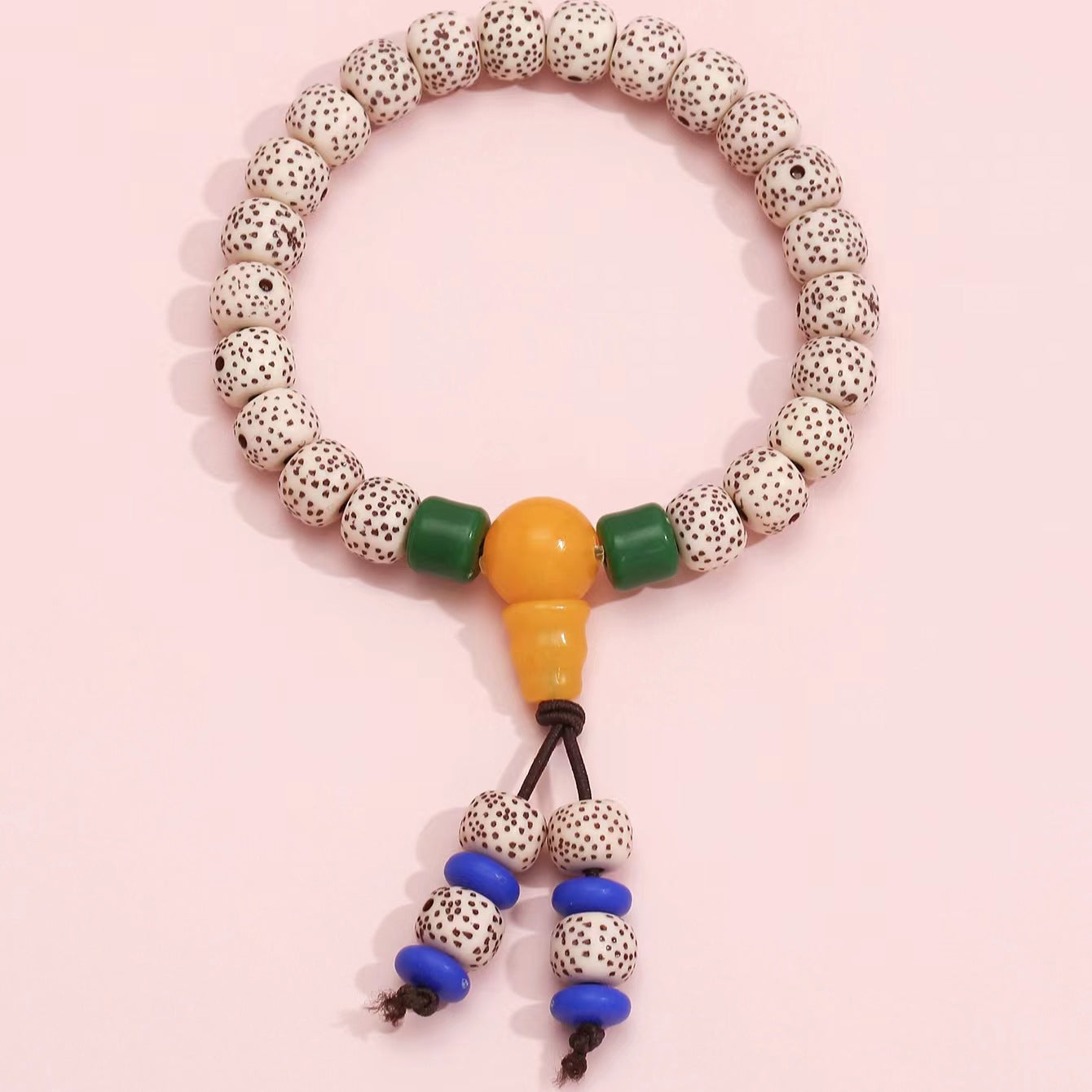 Wholesale Bohemian Star and Moon Polka Dot Bodhi Seed Tassel Beaded Bracelet