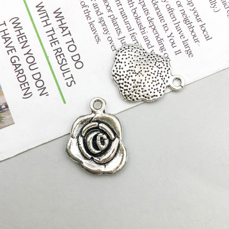 Wholesale 1 Retro Drip Oil Silver Alloy Rose DIY Pendant