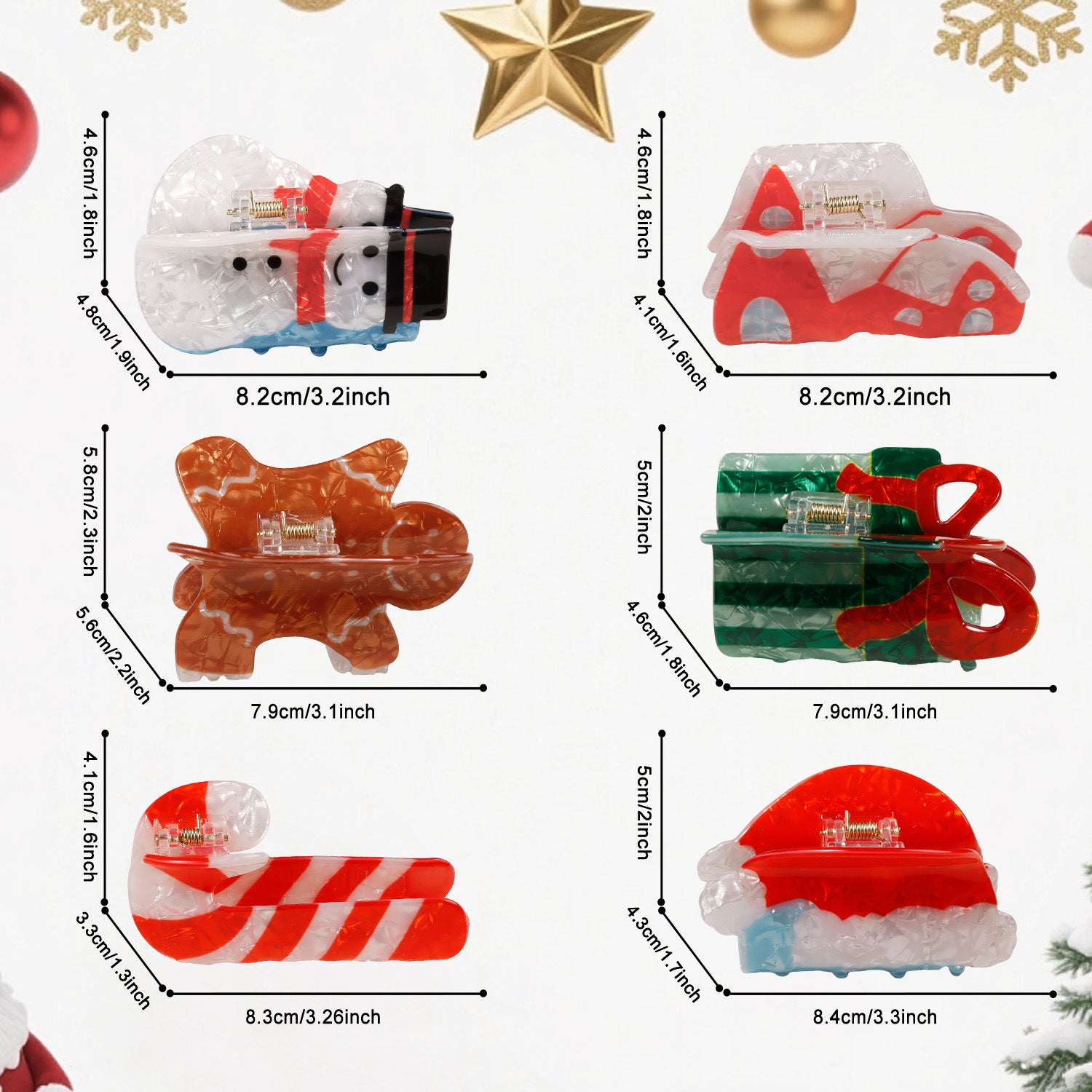 Wholesale PVC Hair Claw Clip Christmas Snowman Gingerbread Candy Cane Theme Holiday Party Hair Accessory For Women